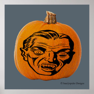 Jack o'Lantern Vampire Ansikte, Halloween Pumpkin Poster