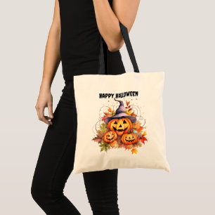 Jack o'Lantern Witch Hat Halloween Bus eller godis Tygkasse