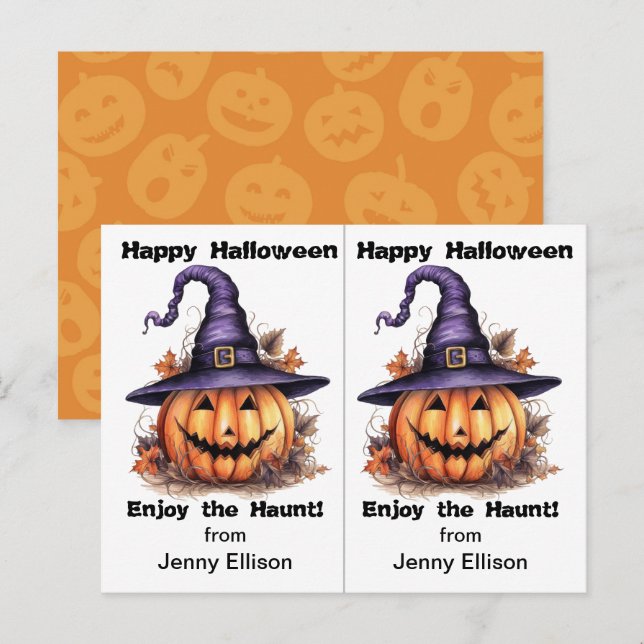 Jack o'Lantern Witch School Party Halloween Card Vykort (Fram/baksida)