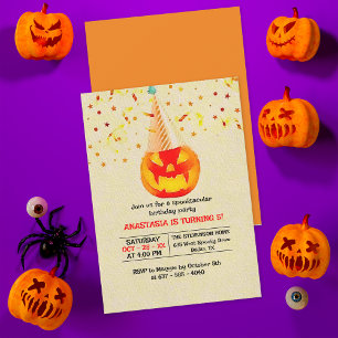 Jack O'Lantern with Party Hat Halloween Birthday Inbjudningar