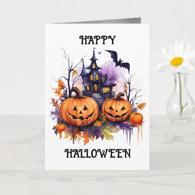 Jack o'Lanternes Haunted House Halloween Kort (Liten växt)