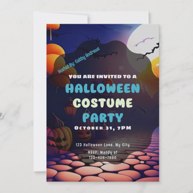 Jack-O'Lanternor Full Moon Creepy Halloween Inbjudningar (Framsida)