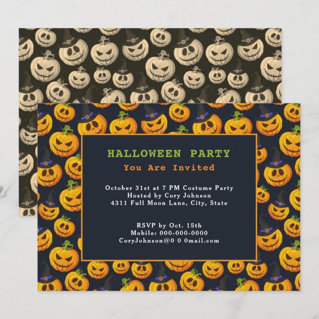 Jack o'Lanternor & Ghost Pumpkins Halloween fest Inbjudningar (Fram/baksida)