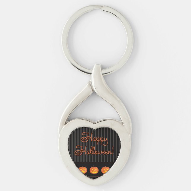 Jack O'Lanternor! Twisted Heart Silverfärgad Nyckelring (Framsidan)