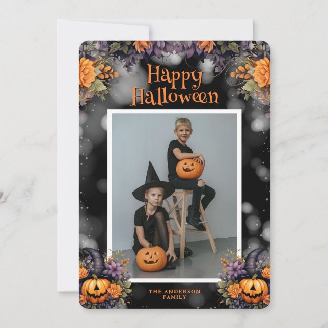 Jack O'Lanterns Photo Halloween Card Julkort (Framsida)