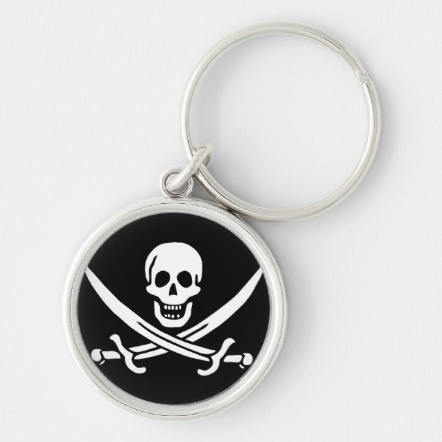 Jack Rackham; Jolly Roger Flagga; Pirat Rund Silverfärgad Nyckelring (Framsidan)