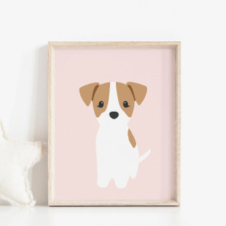 Jack Russel Puppy Rosa Nursery Decor Poster
