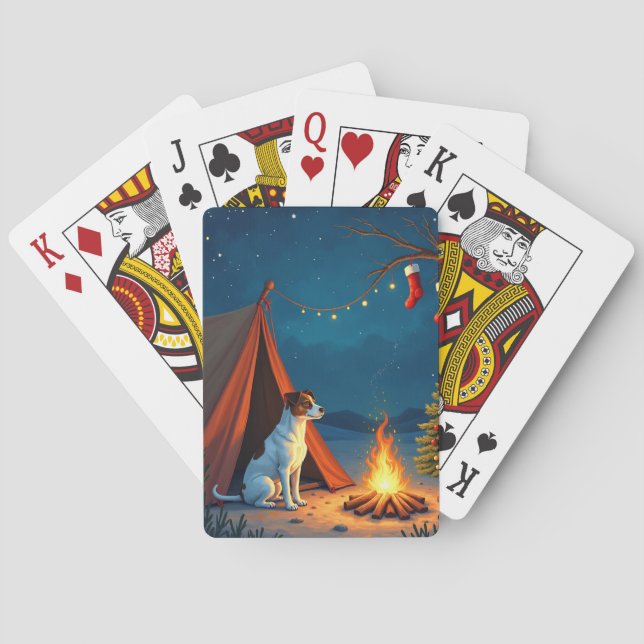 Jack Russell Christmas Camping Night Painting Casinokort (Baksidan)