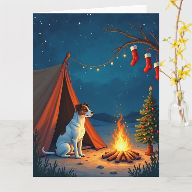 Jack Russell Christmas Camping Night Painting Kort (Gul blomma)