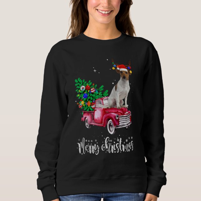 Jack Russell Christmas Ride Red Truck T Shirt (Framsida)