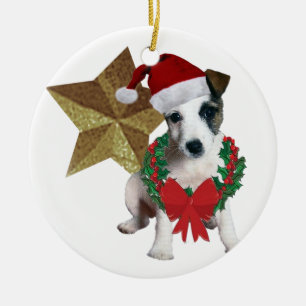 Jack Russell christmas star Julgransprydnad Keramik