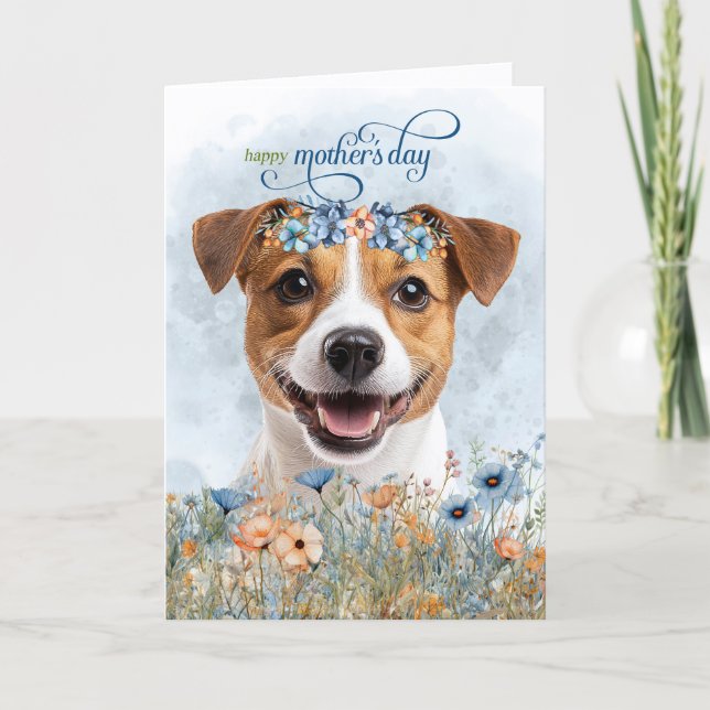 Jack Russell Dog Wildflowers Mother's Day Helgkort (Framsida)