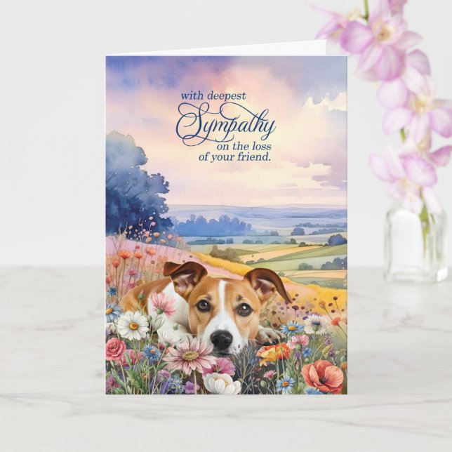Jack Russell Dog with Wildflowers Pet Sympathy Kort (Orkide)