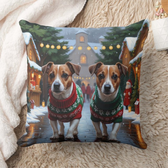 Jack Russell Dogs Christmas Snow Holiday Kudde (Filt)