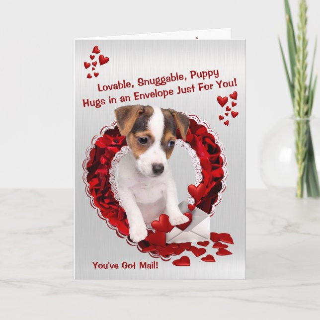 Jack Russell Du har Har Mail Puppy Hugs Valentine Helgkort (Framsida)