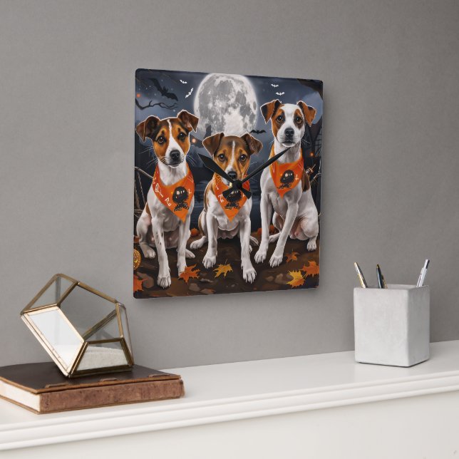Jack Russell Halloween Kuslig Fyrkantig Klocka (Kontor)