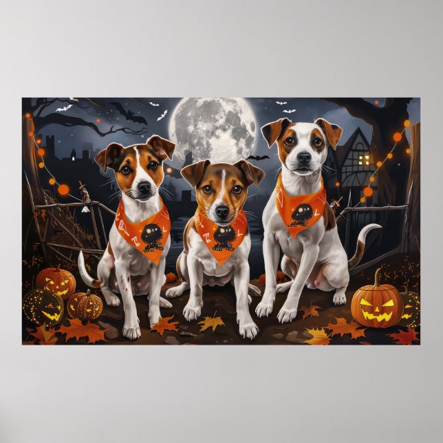 Jack Russell Halloween Kuslig Poster (Framsidan)