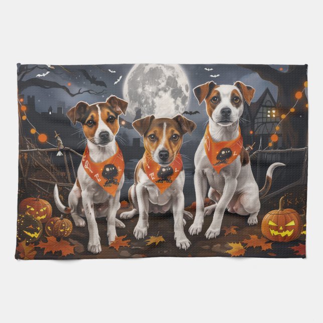 Jack Russell Halloween Spooky Kökshandduk (Horisontell)
