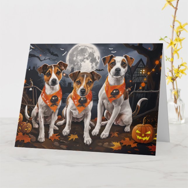Jack Russell Halloween Spooky Kort (Gul blomma)