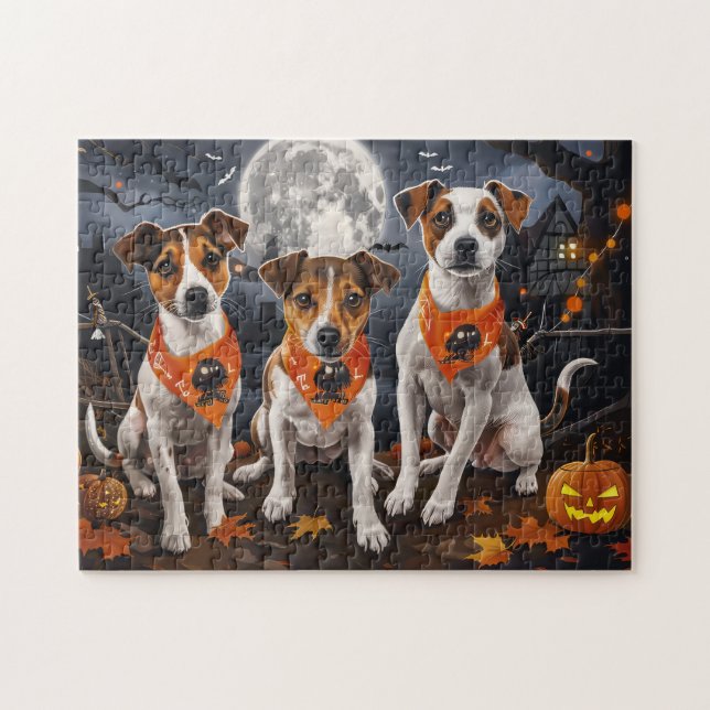 Jack Russell Halloween Spooky Pussel (Horisontell)