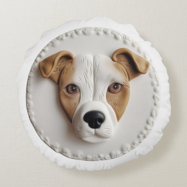 Jack Russell Hund 3D Inspired Rund Kudde (Baksidan)