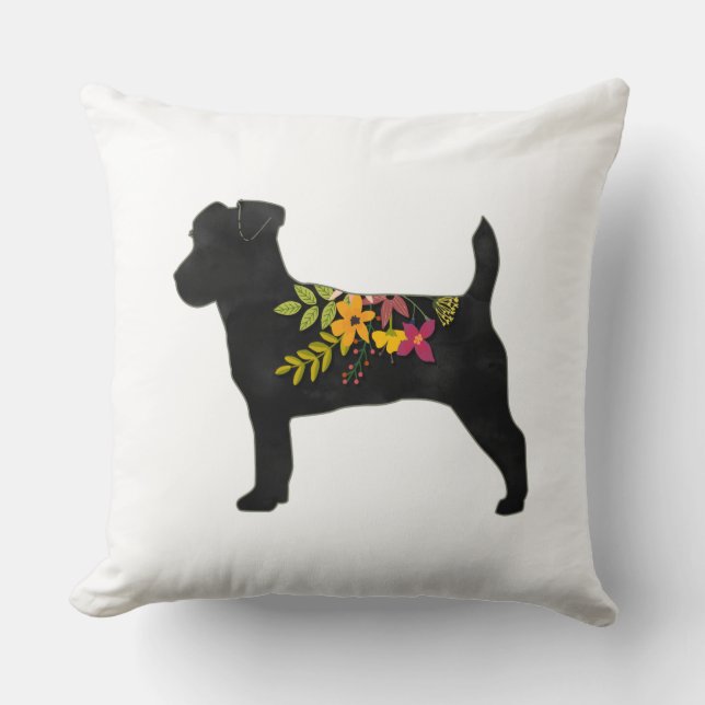 Jack Russell Hund aveln Boho Blommigt Silhouette Kudde (Framsida)