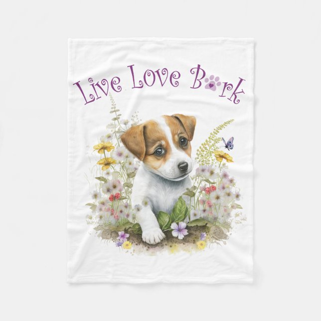 Jack Russell Hund Blommigt Mamma Fleecefilt (Framsidan)