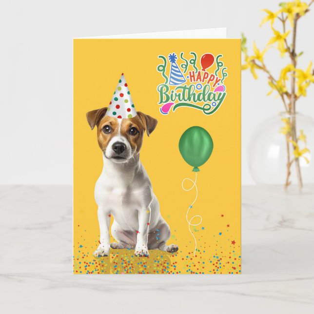 Jack Russell Hund Födelsedagsfest Hatt Gul Födelse Kort (Gul blomma)