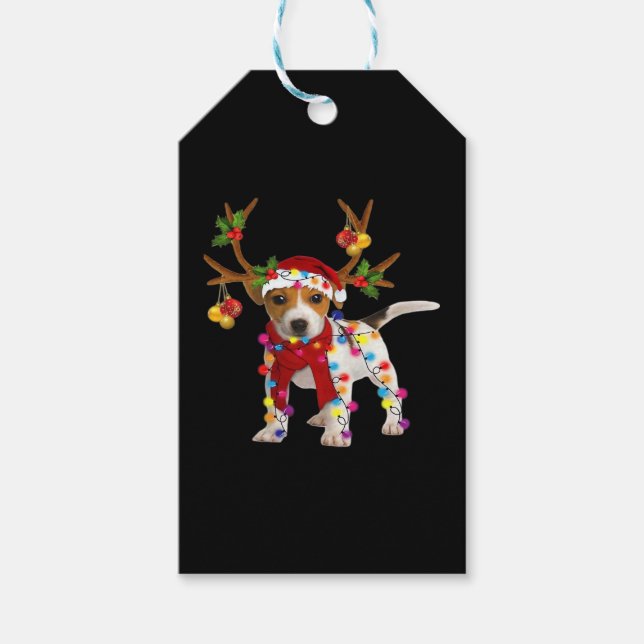 Jack Russell Hund Gorgous Reindeer jul Light Light Presentetikett (Framsidan)