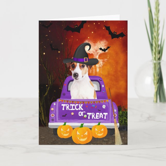 Jack Russell Hund i Halloween Lastbil Kort (Framsida)