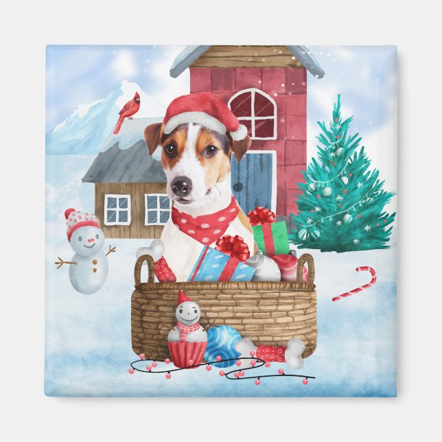 Jack Russell Hund I Hund i snö Magnet (Framsidan)