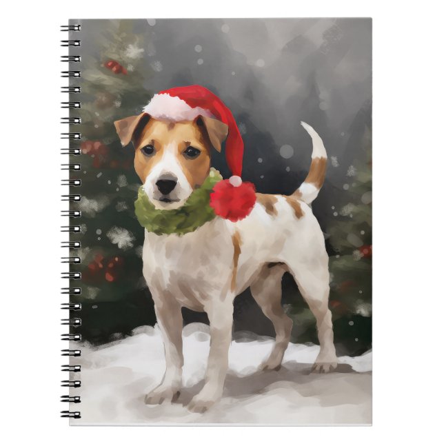 Jack Russell Hund i jul i Snö Anteckningsbok (Framsidan)
