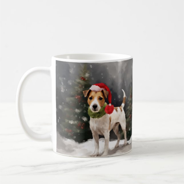 Jack Russell Hund i jul i Snö Kaffemugg (Vänster)
