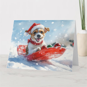 Jack Russell Hund i Sledge Låt det snöa jul Kort