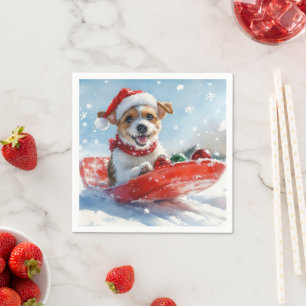 Jack Russell Hund i Sledge Låt det snöa jul Pappersservett