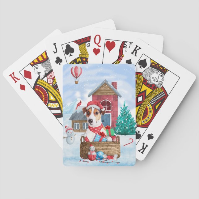Jack Russell Hund I snö Jul Hund Hus Casinokort (Baksidan)
