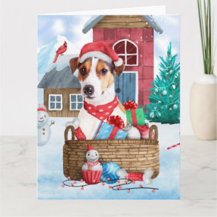 Jack Russell Hund I snö Jul Hund Hus Kort