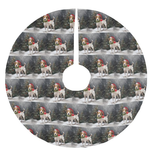 Jack Russell Hund i Snö Jul Julgransmatta Borstad Polyester (Framsidan)