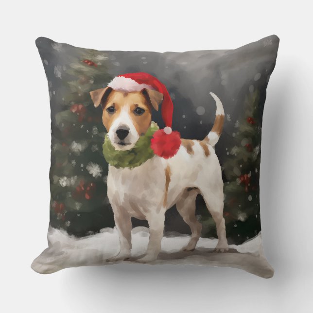Jack Russell Hund i Snö Jul Kudde (Framsida)