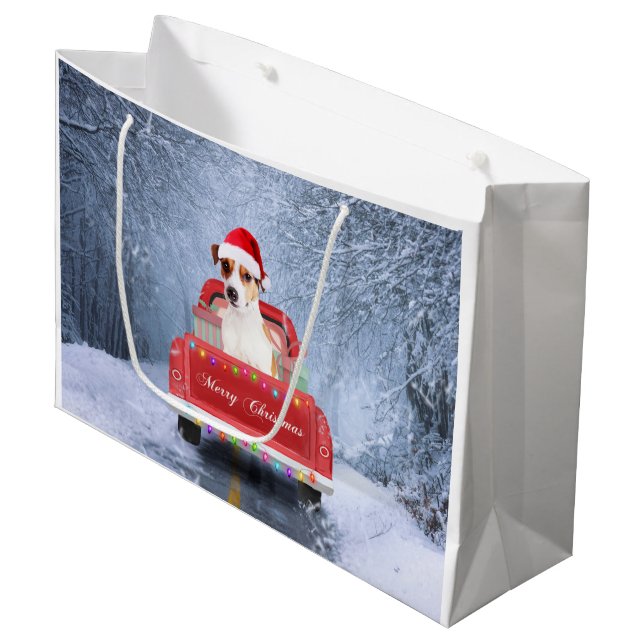 Jack Russell Hund i Snö sitta under jul (Framsidan Vinklad)