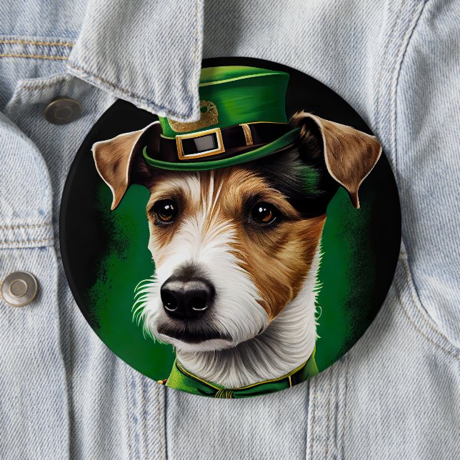 Jack Russell Hund i St. Patrick Dress Knapp (In Situ)