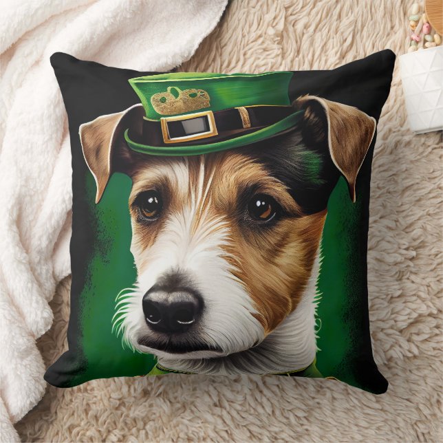 Jack Russell Hund i St. Patrick Dress Kudde (Filt)