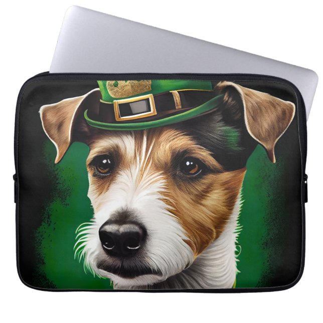 Jack Russell Hund i St. Patrick Dress Laptop Fodral (Framsidan)
