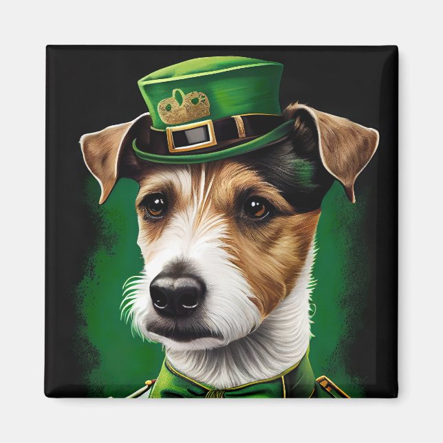 Jack Russell Hund i St. Patrick Dress Magnet (Framsidan)