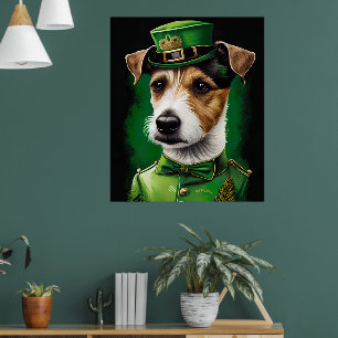 Jack Russell Hund i St. Patrick Dress Poster