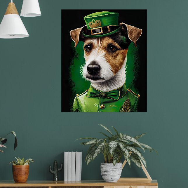 Jack Russell Hund i St. Patrick Dress Poster (Vardagsrum 1)