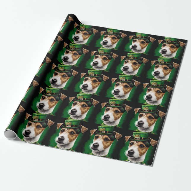 Jack Russell Hund i St. Patrick Dress Presentpapper (Utrullad)