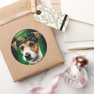 Jack Russell Hund i St. Patrick Dress Runt Klistermärke