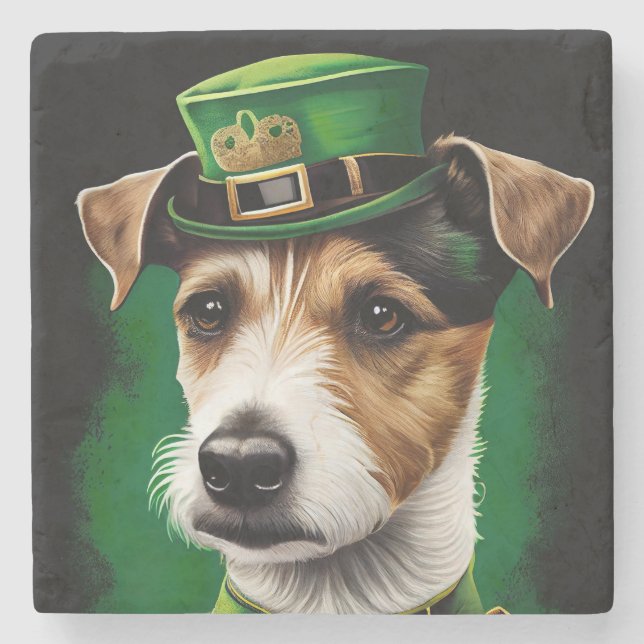 Jack Russell Hund i St. Patrick Dress Stenunderlägg (Framsidan)