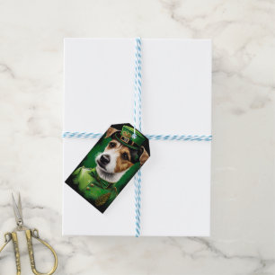 Jack Russell hund i St. Patrick's Day klänning Presentetikett